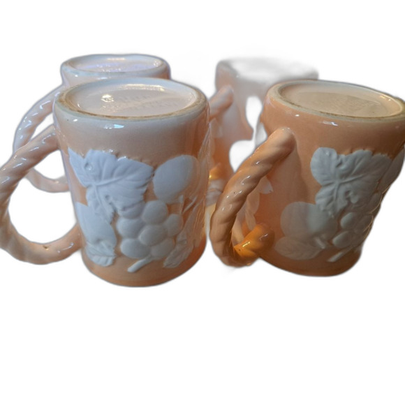 Vintage Cameo by Shafford 1986 mugs, set of 4, peach color, raised fruit pattern - Picture 5 of 7